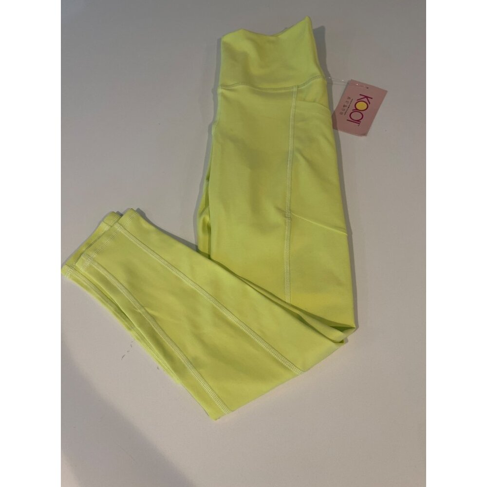 Neon Yellow High-Waisted Athletic Leggings - Size S - Kooi Activewear - Stretchy